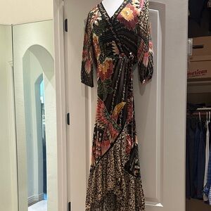 Anthropologie Black and Red Floral Long Sleeve Dress